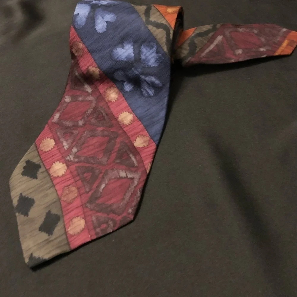 Vintage John Henry 100% Silk Tie. Abstract Design including Florals. Multicolor.